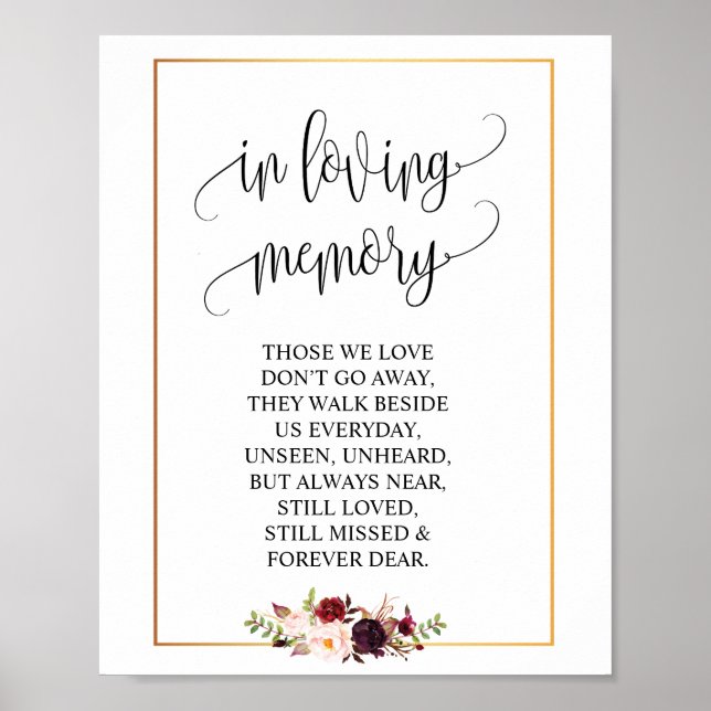 In loving memory Wedding Memorial Table Sign v3 (Front)