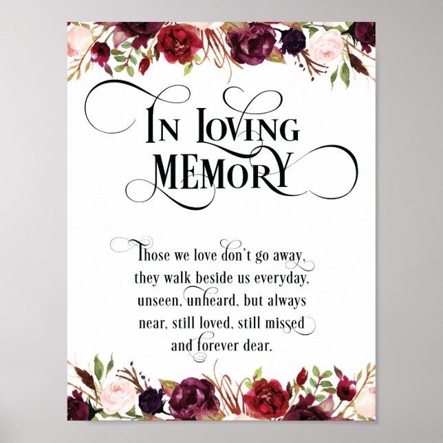In loving memory Wedding Memorial Table Sign v4 (Front)