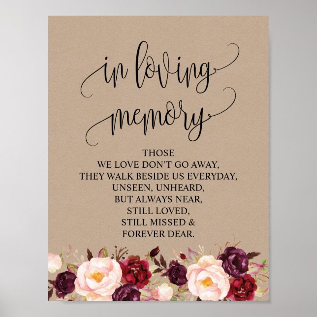 In loving memory Wedding Memorial Table Sign v7 (Front)