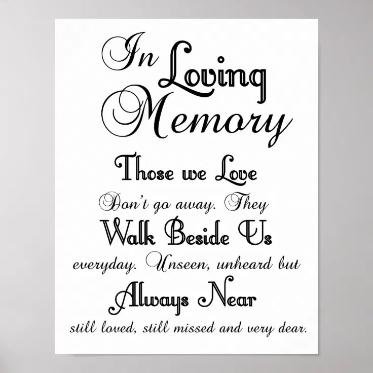 Vintage Chic In Loving Memory Absence Personalised Wedding Sign Poster 