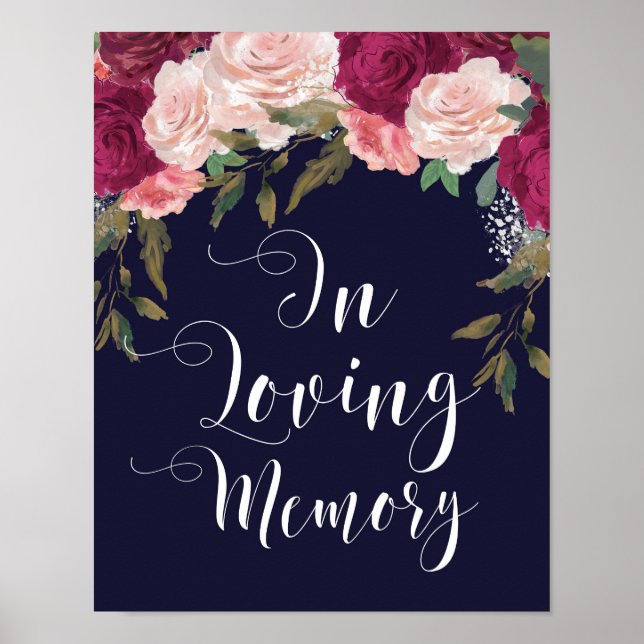 In loving memory wedding sign navy floral (Front)