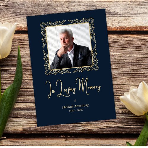 In Loving Memory Whimsical Script Photo Funeral  Note Card