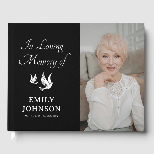 In Loving Memory | White Doves Funeral Memorial Guest Book (Front)