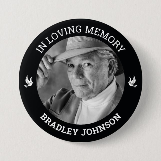 In Loving Memory White Doves | Photo Memorial Button (Front)