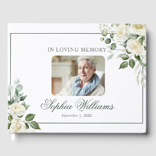 In Loving Memory White Floral Funeral Guest Book