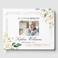 In Loving Memory White Flowers Funeral Guest Book