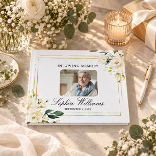 In Loving Memory White Flowers Funeral Guest Book