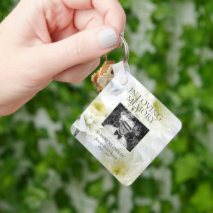 In Loving Memory White Flowers Photo Keychain