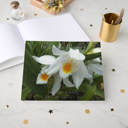 In Loving Memory White Orchids Memorial Foil Guest Book