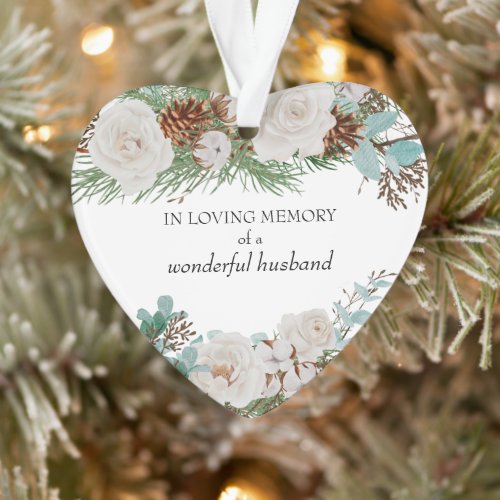 In Loving Memory White Rose Pine Cones Heart Shape Ornament