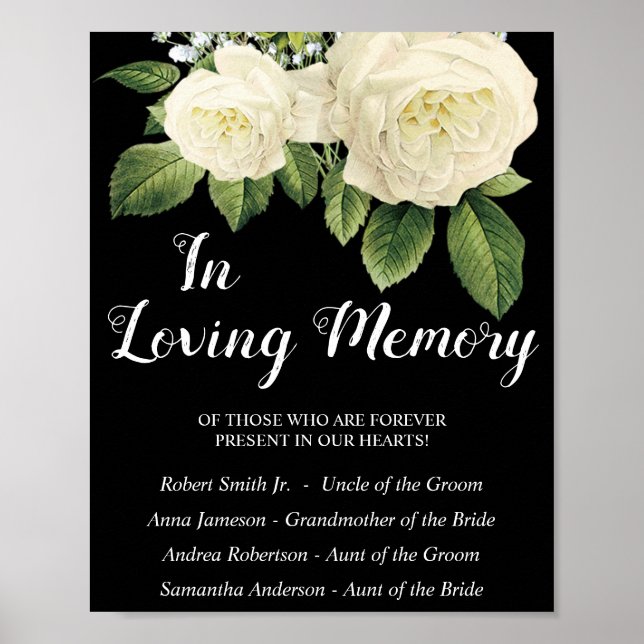 In Loving Memory White Roses Wedding Sign (Front)