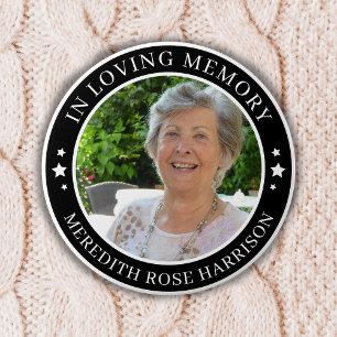 In Loving Memory White Stars Black Photo Memorial Button