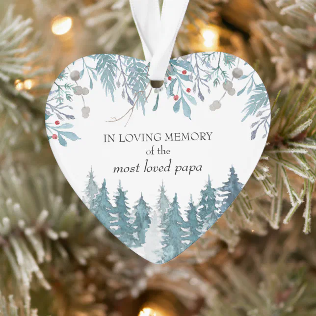 In Loving Memory Winter Forest Heart Shape Ornament | Zazzle
