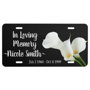 In Loving Memory with Calla Lilies License Plate