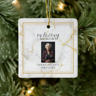 In Loving Memory with Photo marble gold Ceramic Ornament