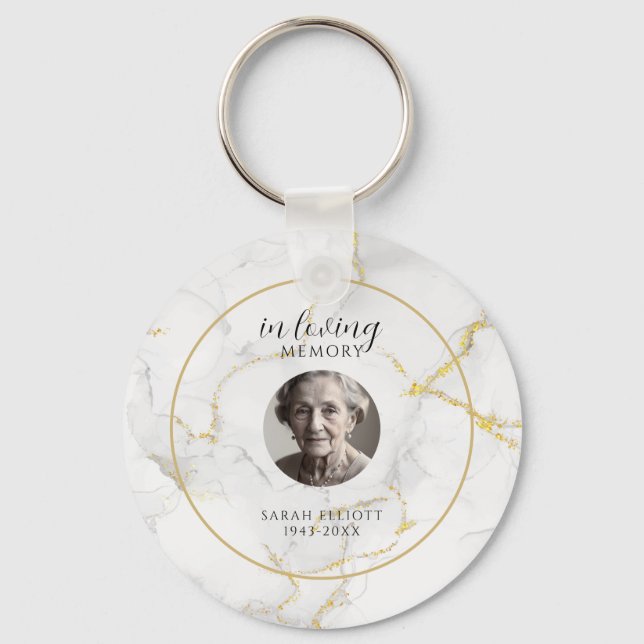 In Loving Memory with Photo | marble gold  Keychain (Front)