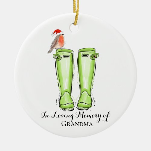 in loving memory with robin and wellingtons christ ceramic ornament