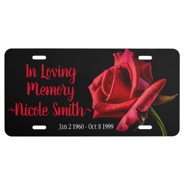 In Loving Memory with Roses License Plate (Front)