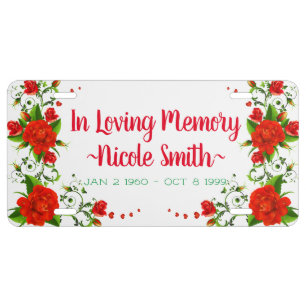 In Loving Memory with Roses License Plate