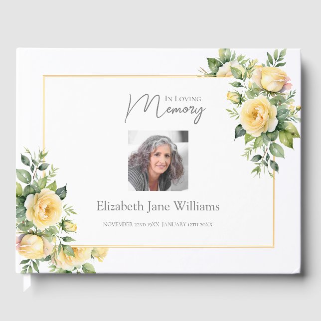 In Loving Memory Yellow Roses 1 Photo  Guest Book (Front)