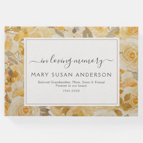 In Loving Memory Yellow Roses Memorial Funeral Guest Book