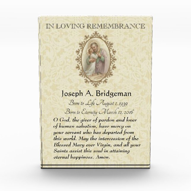 In Loving Remembrance St. Joseph Prayer Keepsake Photo Block (Front)