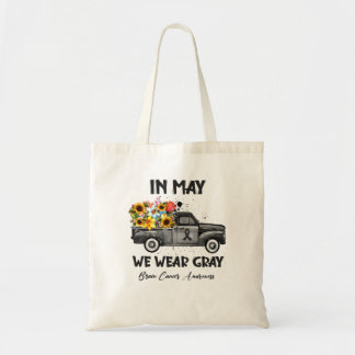 In May We Wear Gray Floral Truck Brain Cancer Awar Tote Bag