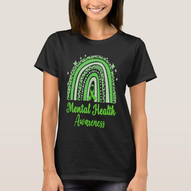 In May We Wear Green Mental Health Awareness Rainb T-Shirt (Front)