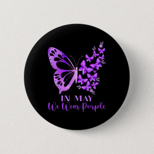 In May We Wear Purple Butterfly Lupus Awareness Button