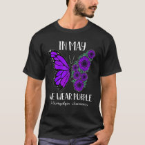In May We Wear Purple Fibromyalgia Flowers Butterf T-Shirt