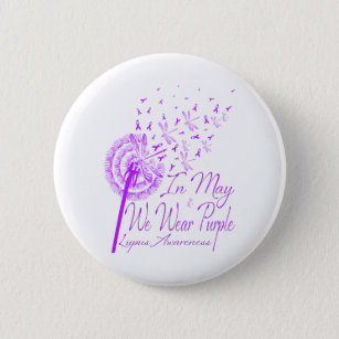 In May We Wear Purple Lupus Awareness Dandelion.pn Button