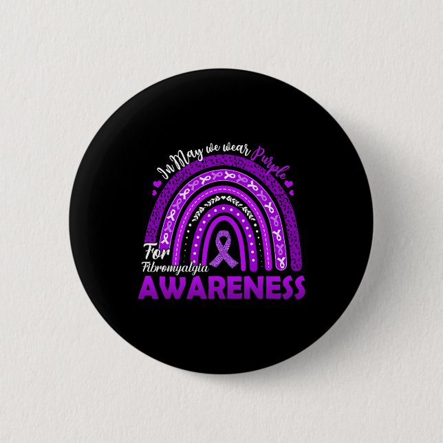 In May Wear Purple Ribbon For Fibromyalgia Awarene Button (Front)