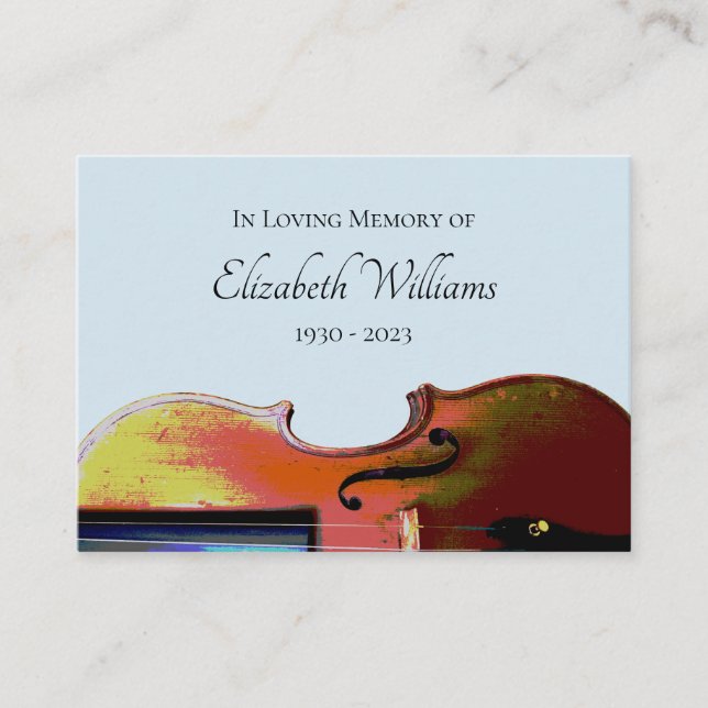 In Memoriam Funeral Musical Violin Blue Enclosure Card (Front)