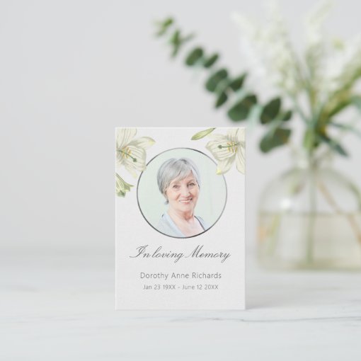 In memoriam Lilies Memorial Funeral Prayer Card | Zazzle