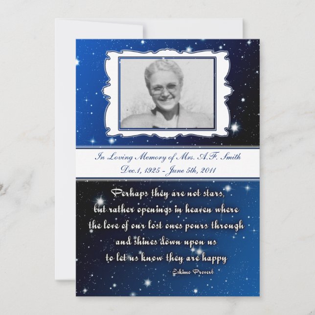 In Memory Bereavement card Eskimo Proverb stars (Front)