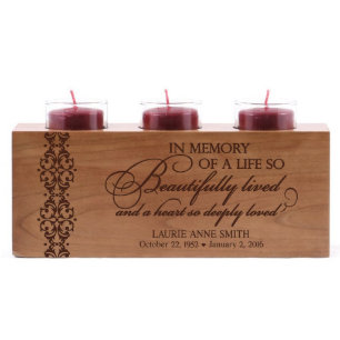 In Memory Cherry Wood Memorial Candle Holder