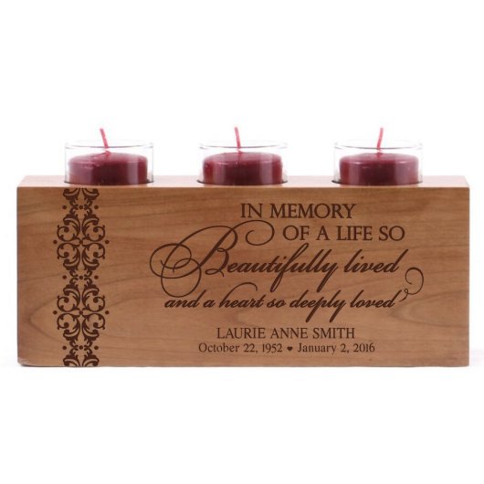 In Memory Cherry Wood Memorial Candle Holder (Front)
