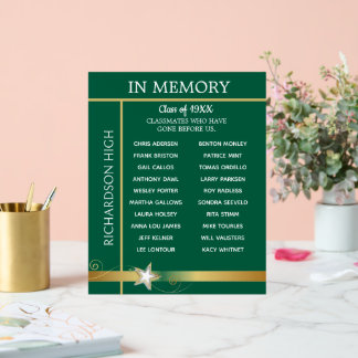 In Memory. Class Reunion Tribute Board Acrylic Sign