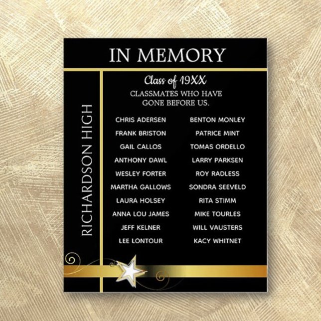 In Memory. Class Reunion Tribute Board Acrylic Sign (Creator Uploaded)