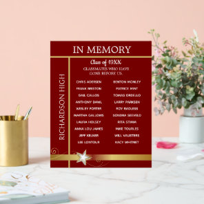 In Memory. Class Reunion Tribute Board Acrylic Sign