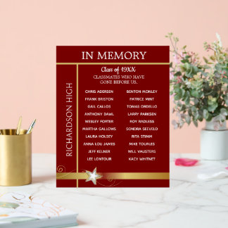 In Memory. Class Reunion Tribute Board Acrylic Sign