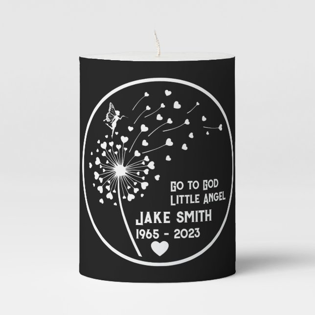 In Memory Dandelion Grave Pillar Candle (Front)