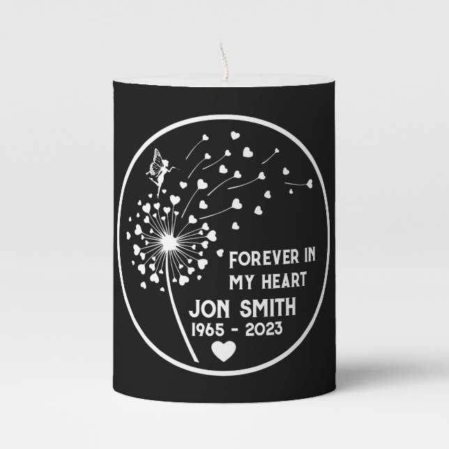 In Memory Dandelion Keepsake Jewellery  Pillar Candle (Front)