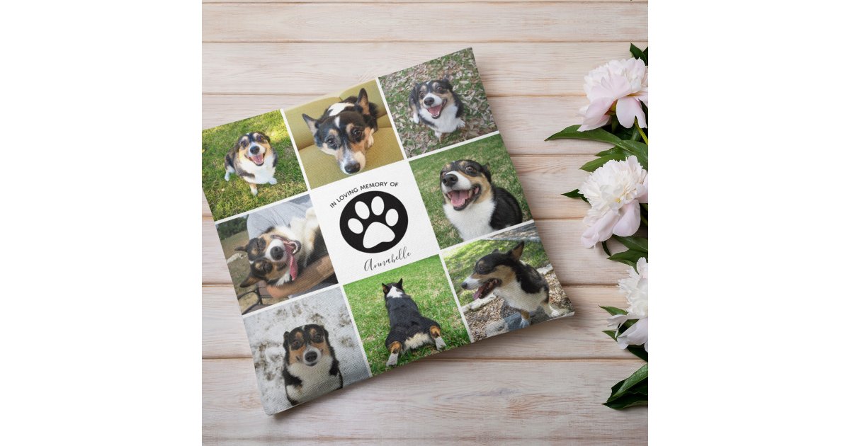 In Memory Dog Photo Pet Collage Paw Print Keepsake Throw Pillow | Zazzle
