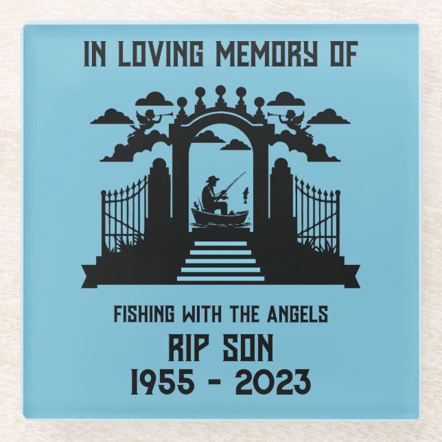 In Memory Fishing Funeral Glass Coaster (Front)