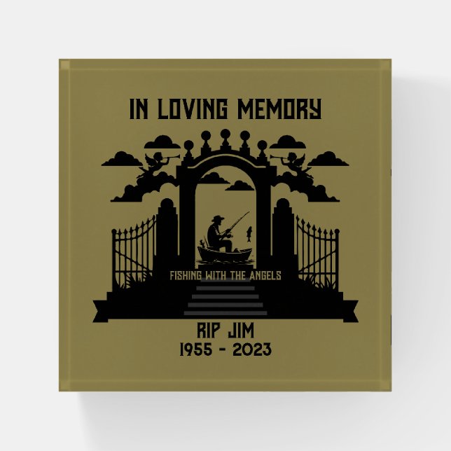 In Memory Fishing Funeral Paperweight (Front)
