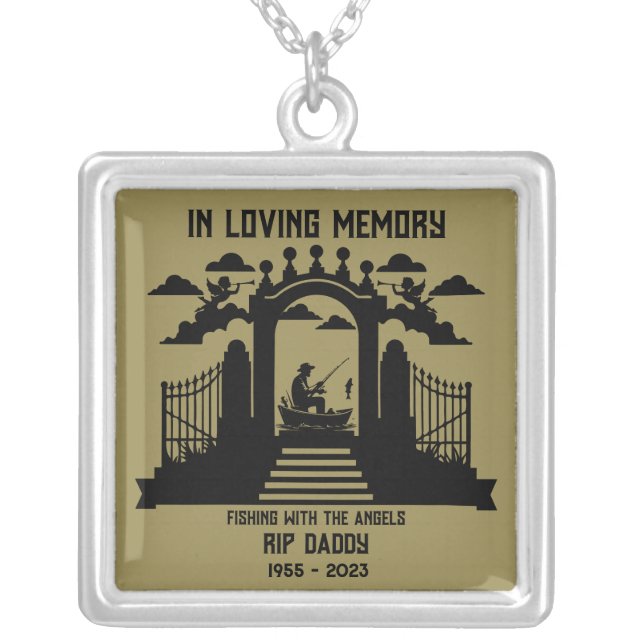 In Memory Fishing Funeral Silver Plated Necklace (Front)