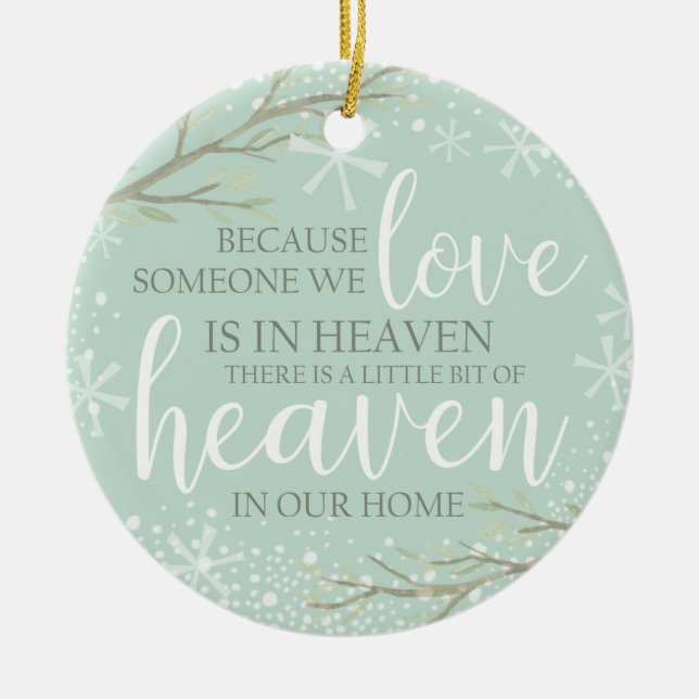 In Memory Love Heaven Blue Snow Winter Trees | Ceramic Ornament (Front)