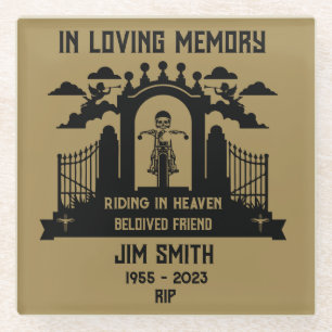 In Memory Motorbike Rider Biker Funeral Glass Coaster