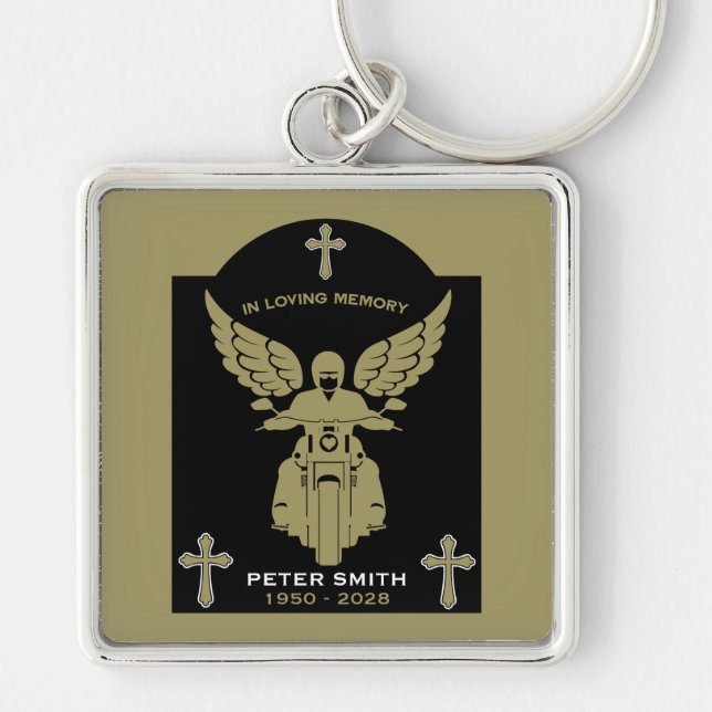 In Memory Motorbike Rider Biker Funeral Keychain (Front)